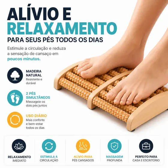 Massageador de Pés Madeira Natural | Terapia Relaxante Alívio para Dores, Estresse e Circulação - CH