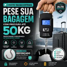 Balança De Bagagem Digital De Mão Com Gancho Até 50kg - CH