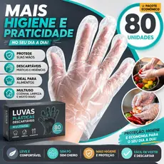 Luvas Plásticas Descartáveis Para Cozinha Alimentos Limpeza Higiene Multiuso 80 Unidades - CHAI