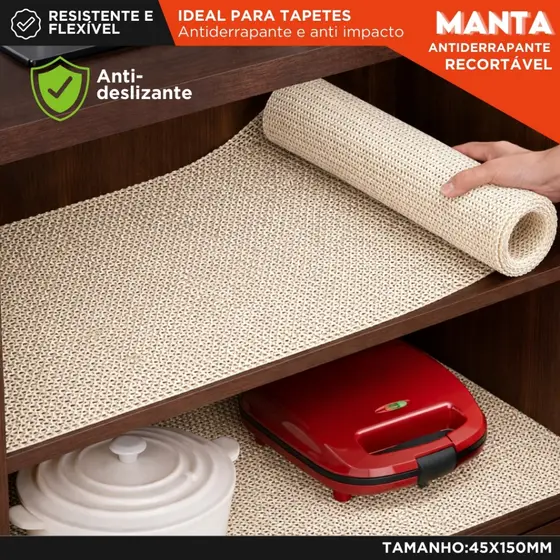 Forro Antiderrapante Para Armário Gaveta Geladeira Tapete Protetor Multiuso Cozinha 45x150 - CHAI