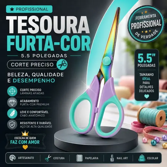 Tesoura Profissional Furta-Cor 5.5 Polegadas Corte Afiado Para Artesanato, Papelaria e Costura - CH