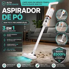 Aspirador de Pó Portátil Sem Fio Recarregável Alta Sucção para Casa Carro e Pelos de Pet - CHAI