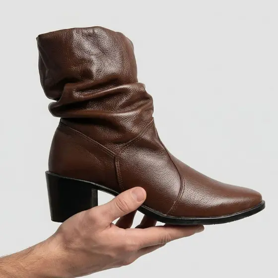 Bota Sanfonada Feminina em Couro com Salto 6cm e Zíper Lateral Conforto e Estilo em Cada Passo