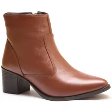 Bota Preta Western Feminina Cano Curto Estilo Vintage com Salto e Zíper Lateral
