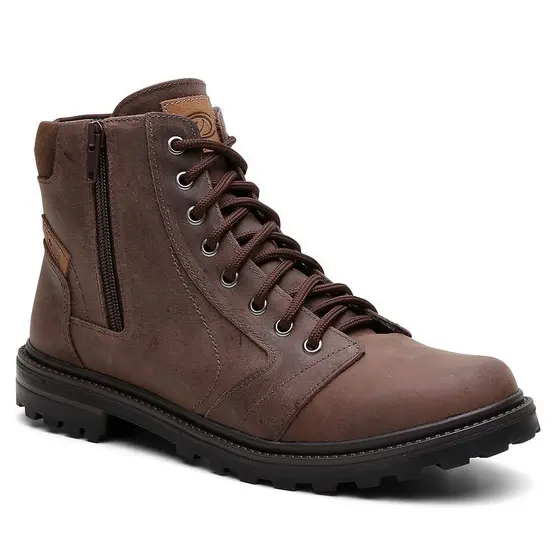 Bota Marrom Coturno Masculino em Couro com Zíper Estilo Urbano Super Oferta