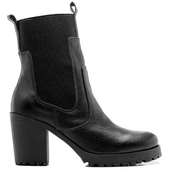 Bota Chelsea Feminina com Salto Bloco 8cm Estilo Coturno com Solado Tratorado e Zíper