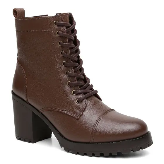 Coturno Militar Feminino em Couro Bota Marrom com Zíper em Promoção