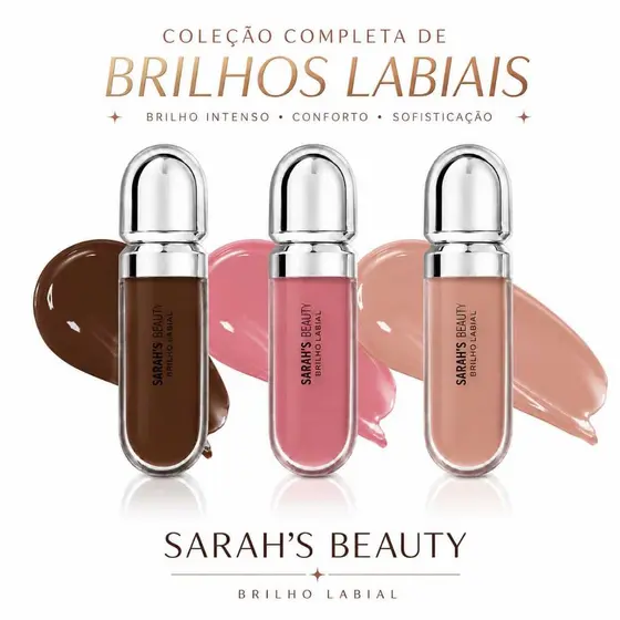 Gloss Sarah’s Beauty Brilho Labial Hidratante Efeito Espelhado Tons Nude Rosa Marrom Unidade Premium