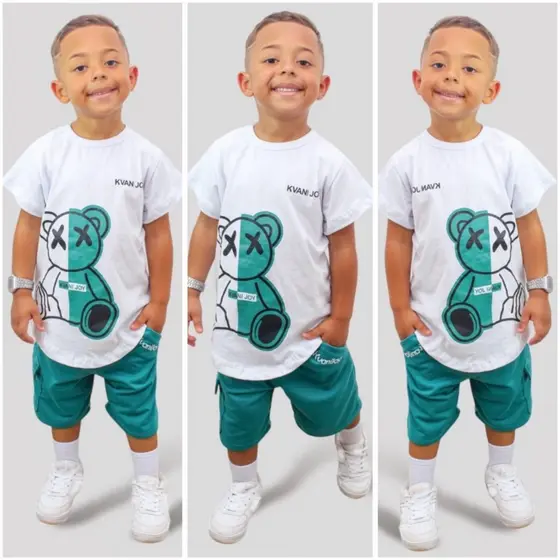 Conjunto Masculino infantil  Bermuda + Camisa Fresquinha para o Verão