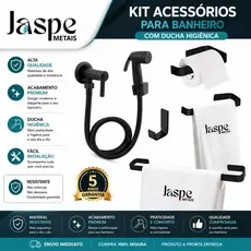 Kit Quadrado Preto 4 Peças Luxo + Ducha Higiênica Abs Preto Luxo Acessórios WC