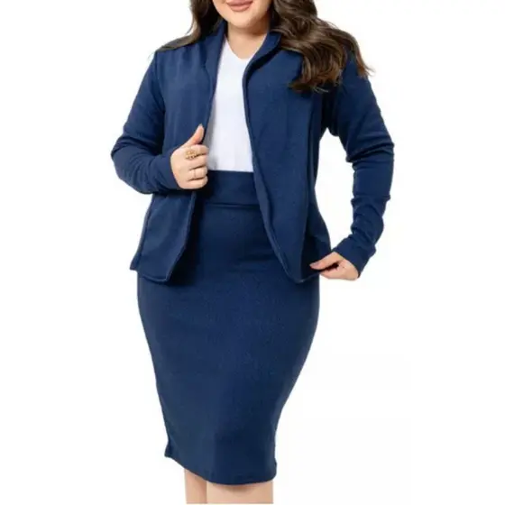 Conjunto Malha Crepe Saia Tubinho E Blazer Estilo Secretária