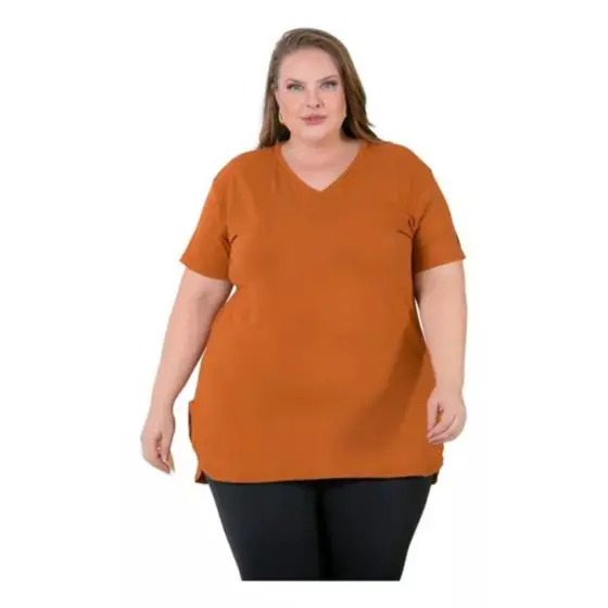 Camiseta Plus Size Gola V Tamba Bumbum Fitness Viscolycra moda feminina caimento maravilhoso