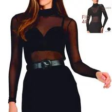 Blusa Segunda Pele Fio 40 Manga Longa SELENE Original Gola Alta Preta Transparente Moda Inverno