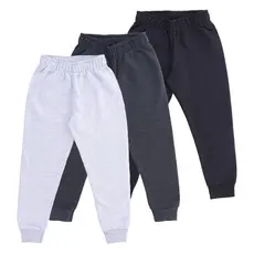 Kit 3 Calças Moletom Kyly Infanto Juvenil Flanelada Com Punho Menino Menina Inverno Felpada Escolar