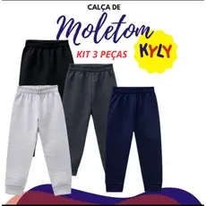 Kit 3 Calças Moletom Kyly Original com Punho Confortável e Flanelada
