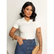 Blusa Feminina Gola Polo  Ribana Canelada Premium Algodão Conforto Camisa