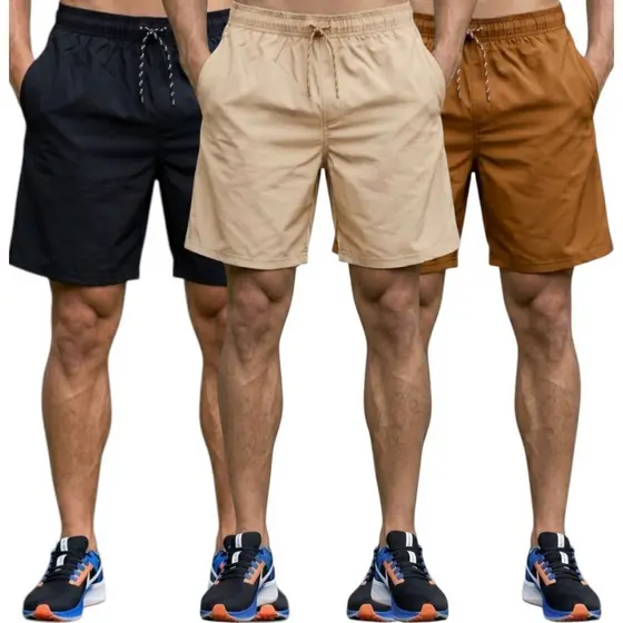 Kit 3 Bermuda Shorts Tactel Masculina Esporte Academia Bolso Masculino