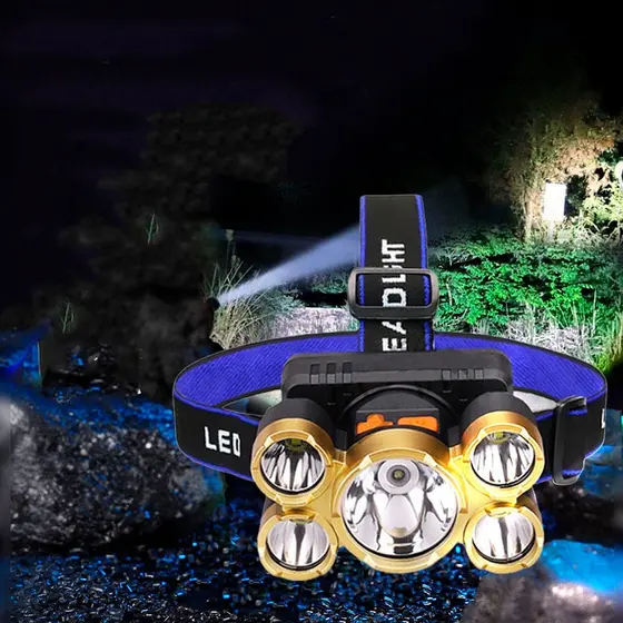 Lanterna De Cabeça Farol 5 Leds T6 Recarregável USB Impermeável p/ Bike Ciclismo Bicicleta Pesca Reparos