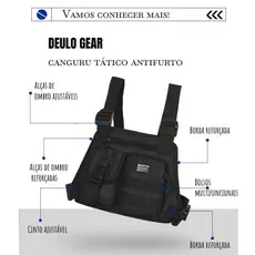 DUELO GEAR| Canguru Tático Antifurto - Várias Bolsas com Zíper Seguro, Preto Resistente para Motoboy, Viagem e Dia a Dia