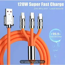 Cabo De Carregamento De Liga De Zinco 3 Em 1 Super Rápido Para Cabos Micro USB Type C IOS (4706)