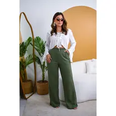 Calça Wide Moletom Verde Militar