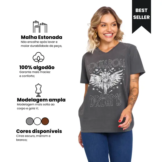 T-shirt Estampada Rock & Roll 100% algodão