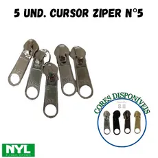 5 Cursor, deslizador, puxador para ziper n°7 poliester Nyl, artesanatos, bolsas, almofadas, aviamento