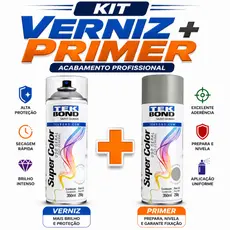 Kit Verniz Brilhante e Primer 350ml Tekbond Aerossol Secagem Rapida Metal Madeira Ferro MDF