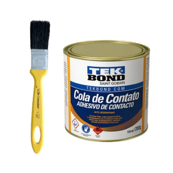 Kit Cola de Contato sapateiro Tekbond 200g + Pincel 1” e luvas  Alta Aderência | Ideal para MDF, Couro, Laminados