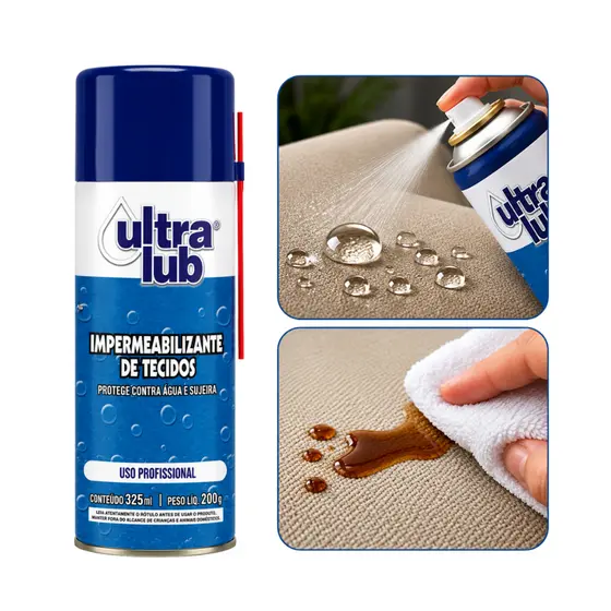 Impermeabilizante de Tecidos 325ml Ultra Lub Spray Repelente de Água para Sofá, Estofados, Tênis e Bancos