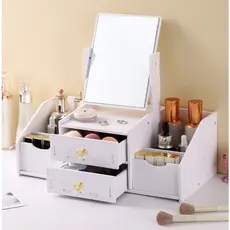 Organizador de Maquiagem Nórdico com Espelho – Super Capacidade, Gavetas Duplas, Design Premium