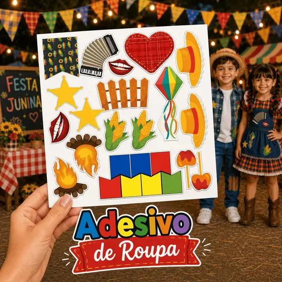 Kit Remendão Adesivo Retalho de pano Festa Junina Autoadesivo festa São João Caipira traje caipira