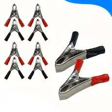 Kit garra jacaré 10 un pequena clip para bateria 10a 5cm vermelho e preto