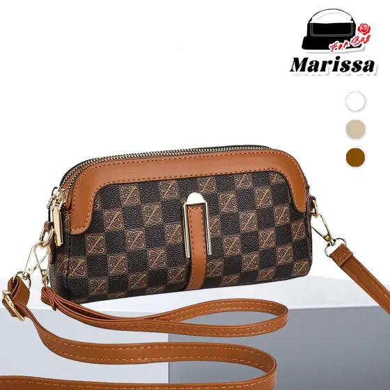 Marissa Bolsa Transversal Feminina Quadriculada Duas Zíperes X12