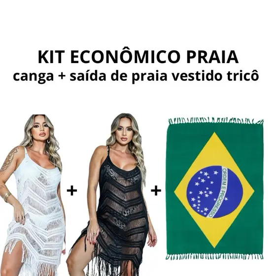 Kit Praia Brasil Canga do Brasil e Saída de Praia Vestido em Tricô Elegante