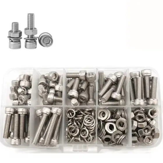KIT 216 PARAFUSOS SOQUETE HEXAGONAL PORCAS ARRUELAS AÇO INOX ALLEN