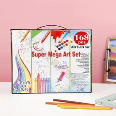 Estojo Maleta Pintura Infantil 68/86/150/168 Peças Paleta Canetinha  Giz Lápis Cores Variadas Desenhos Caneta Marcadora