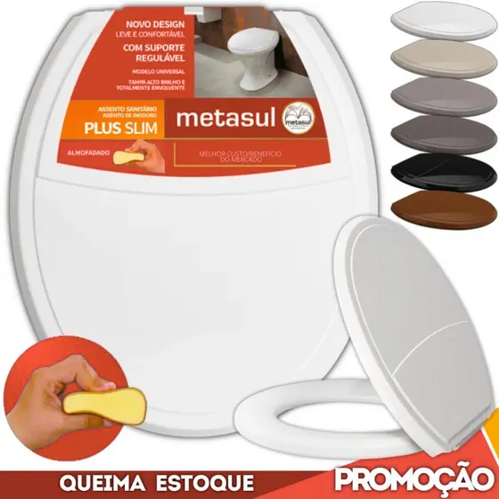 Assento Sanitário Tampa Vaso Almofadado Oval Deca Celite Logasa Incepa Slim Metasul