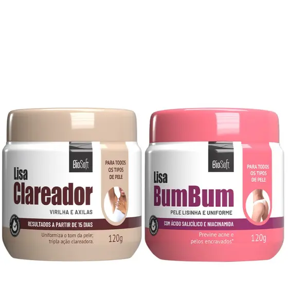Kit Lisa Bumbum e Clareador Virilha e Axila Bio Soft Pele Lisa e Uniforme 120g