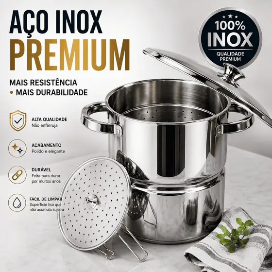Cuscuzeiro Inox Nº16 Individual 100% Inoxidável Importado Linha Luxo