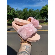 Chinelo Slide Papete Feminino com Pelinhos Mulher