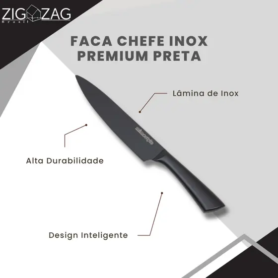 Faca de Chef Premium em Inox, Preta | Lâmina Afiada, Faca para Legumes