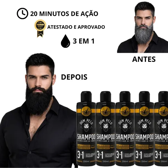5 shampoo escurecedor 3 em 1 250 ml kit para barba e cabelo hidrata escurece e limpa