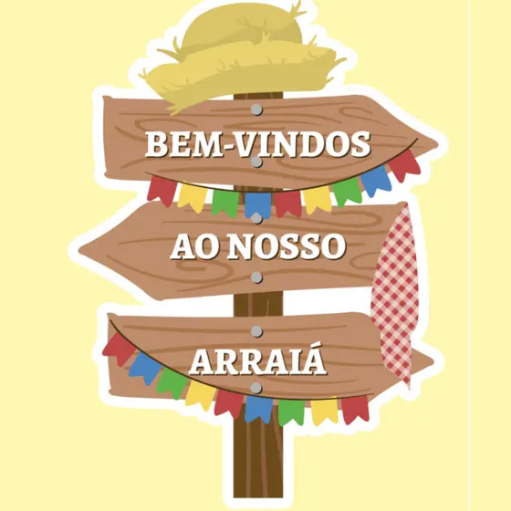 Painel Junino Bem-Vindos ao Nosso Arraiá 45x45 cm Decorativo