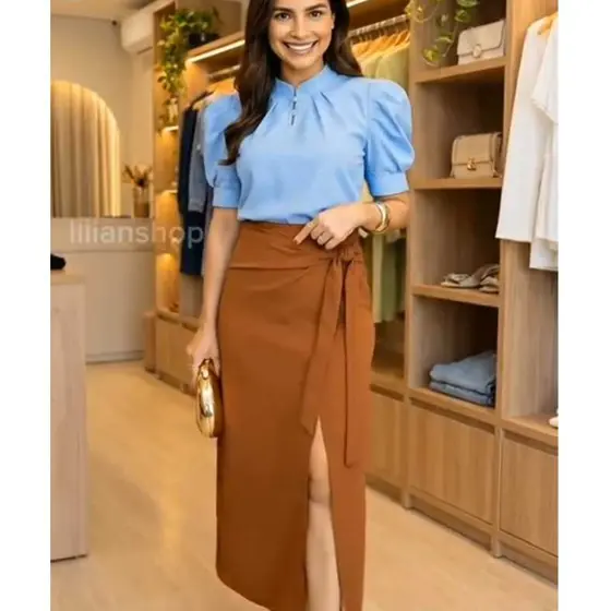 SAIA ELEGANTE FEMININO  LONGO ALFAITARIA COM ZIPER INVISIVEL NA COSTSA