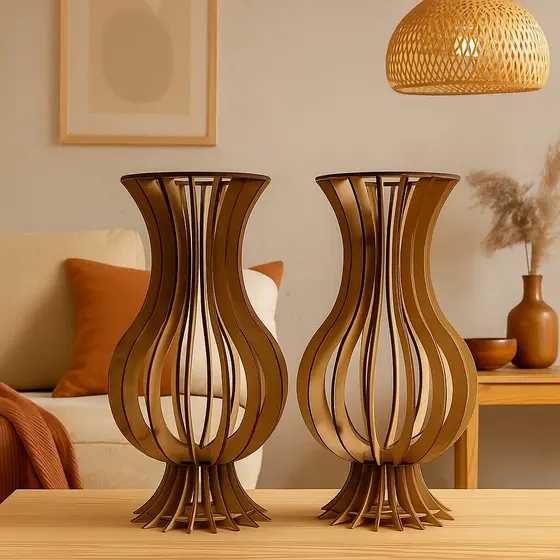 Kit 2 Vasos Lisos P Em  Mdf Crú