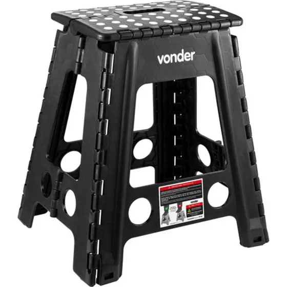 Banqueta Dobrável Preta Plástica 450mm Resistente Vonder