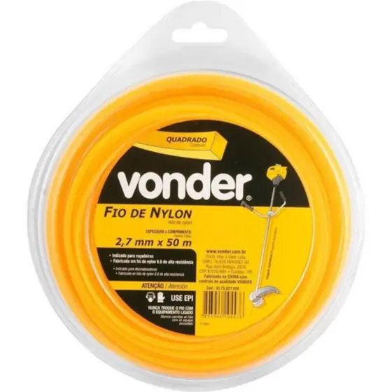 Fio Nylon Quadrado 2,7mm X 50M Vonder