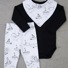 Kit Conjunto 3 Peças Babê Manga Longa Body/Babador/Calça Estampado 100% Algodão Menina/Menino Antialérgico