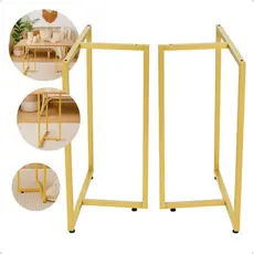 Kit 2 Pés de Mesa Base T 75x58 Dourado Para Home Office e Estação de Trabalho Para Tampo em MDF e Madeira e Vidro Top